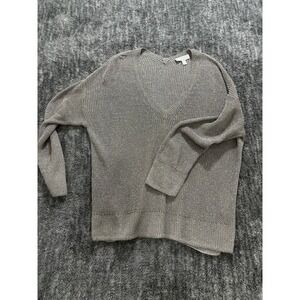 White House Black Market Linen Blend V Neck Sweater Womens 14 Metallic Knit